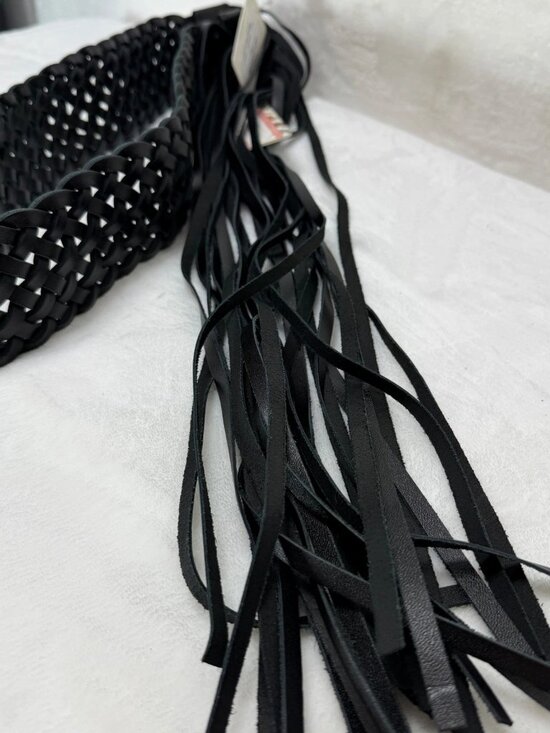 ADA Black Leather Braided Wrap Belt Handmade Fringe Size SM - New without tags main image 5